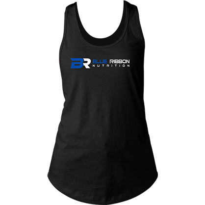 60/40 women's racerback gym tank top blue ribbon nutrition