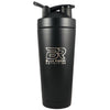 Blue ribbon nutrition stainless insulated steel shaker bottle like yeti. Keeps drinks hot or cold for hours. Double wall vaccuum sealed with metal shaker ball. Odor resistant