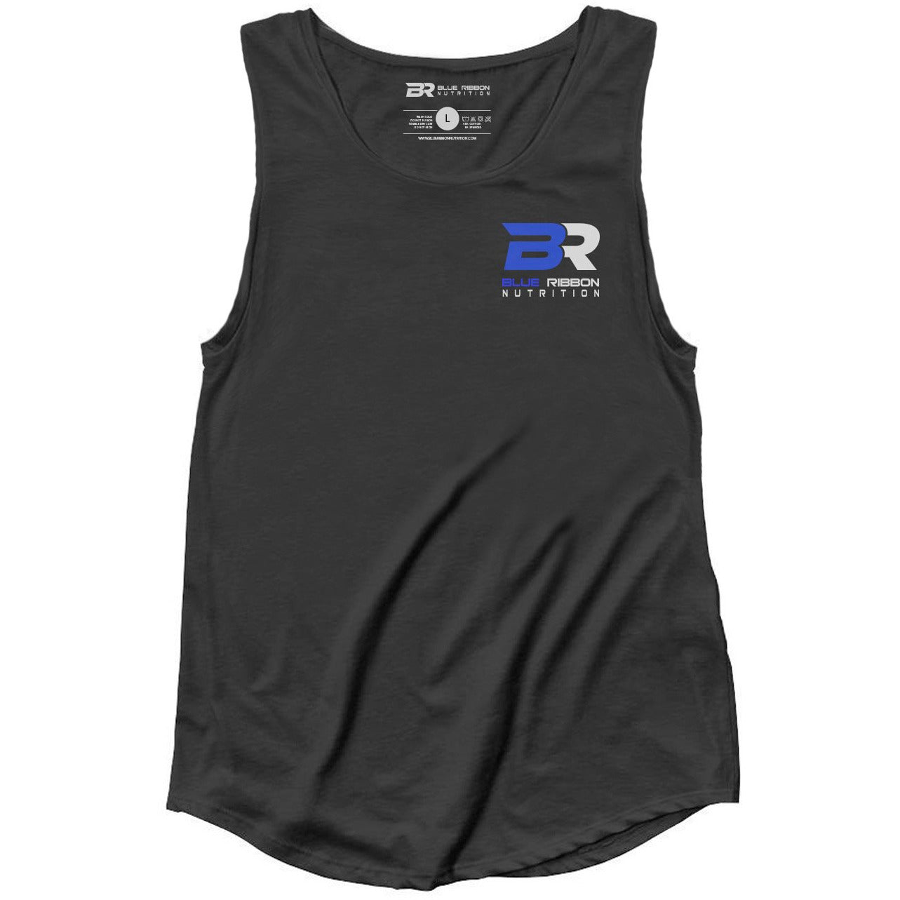 95% cotton 5% spandex comfortable gym tank top blue ribbon nutrition