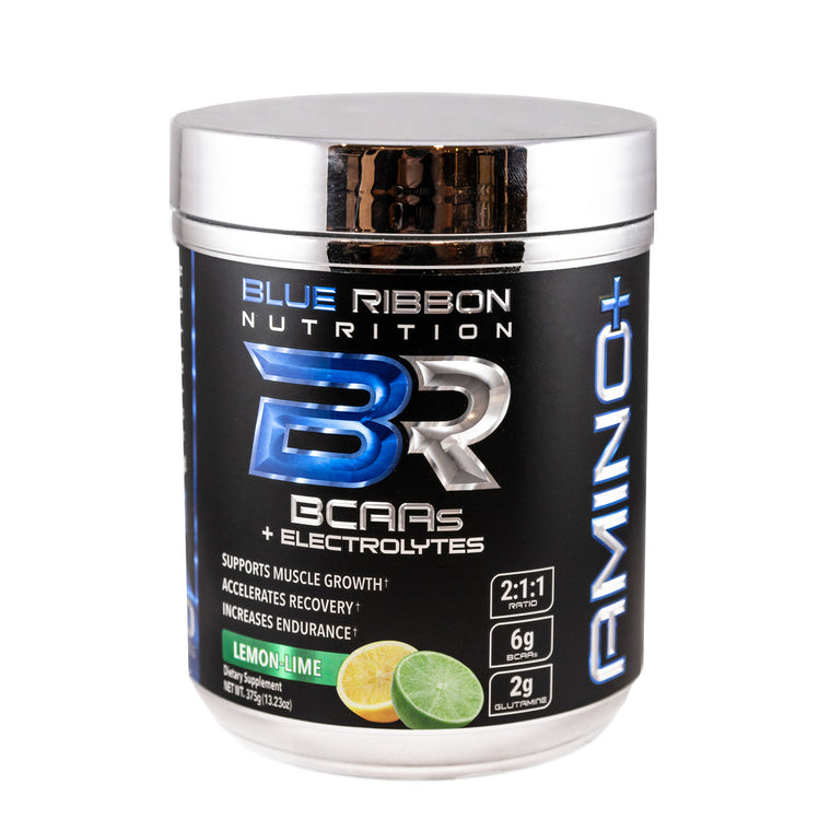 Blue Ribbon Nutrition AMINO+ Best Branched-chain amino acids BCAAs + electrolytes and glutamine lemon lime flavor